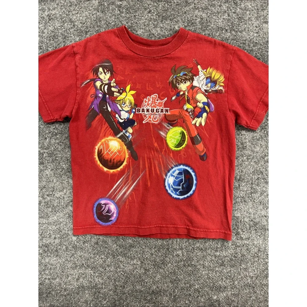 Vintage Y2K Bakugan Battle Brawlers Red Graphic T-Shirt Kids Youth XS Delta